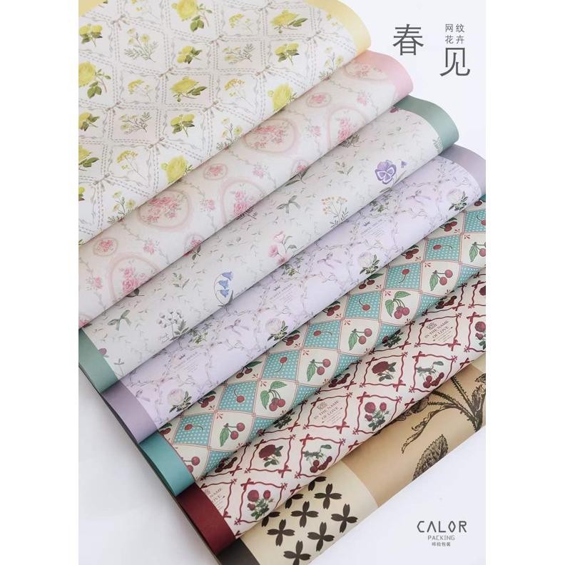 

(10Lembar) Kertas Buket Bunga Print Vintage/Spring Printed Wrapping Paper/Cellophane Kraft Florist aSt