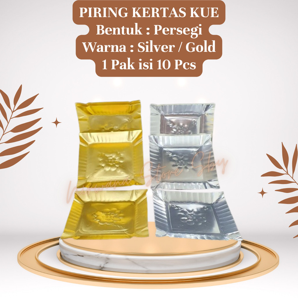 (10 PCS) PIRING KERTAS KOTAK SILVER / GOLD KECIL | SAMIR KOTAK PERAK | PIRING KUE