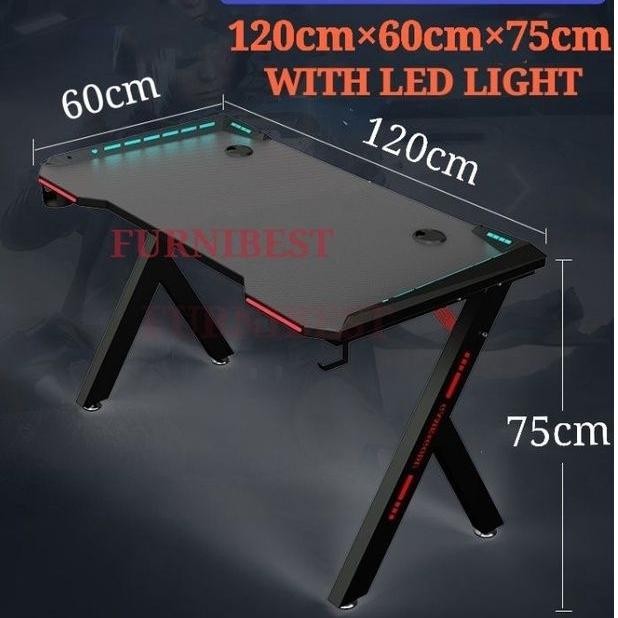 Meja Gaming Mg813 Hitam/Pink Dengan Lampu Led