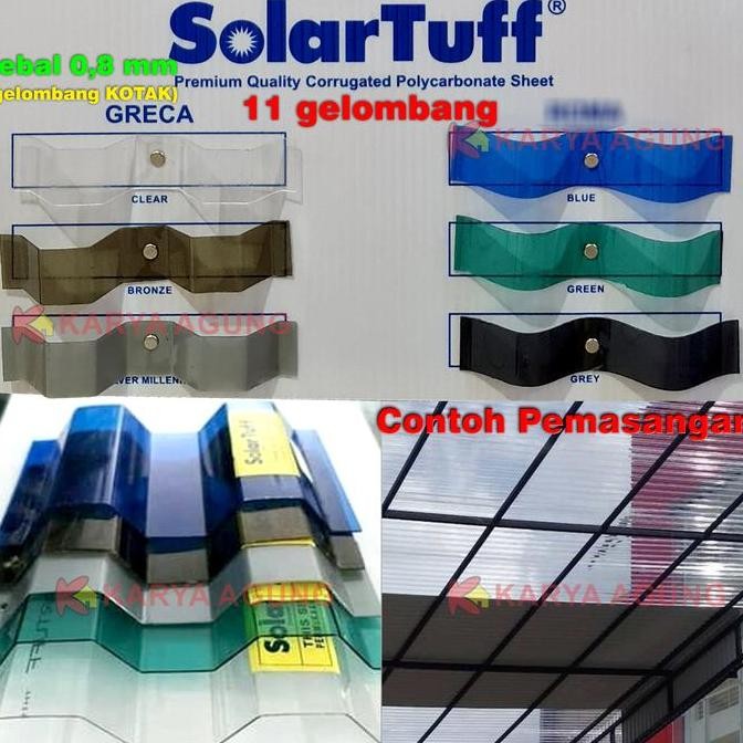 ATAP POLYCARBONATE SOLARTUFF GRECA GELOMBANG KOTAK FIBER PLASTIK KANOPI 0.8MM ORIGINAL DAN TERPERCAY