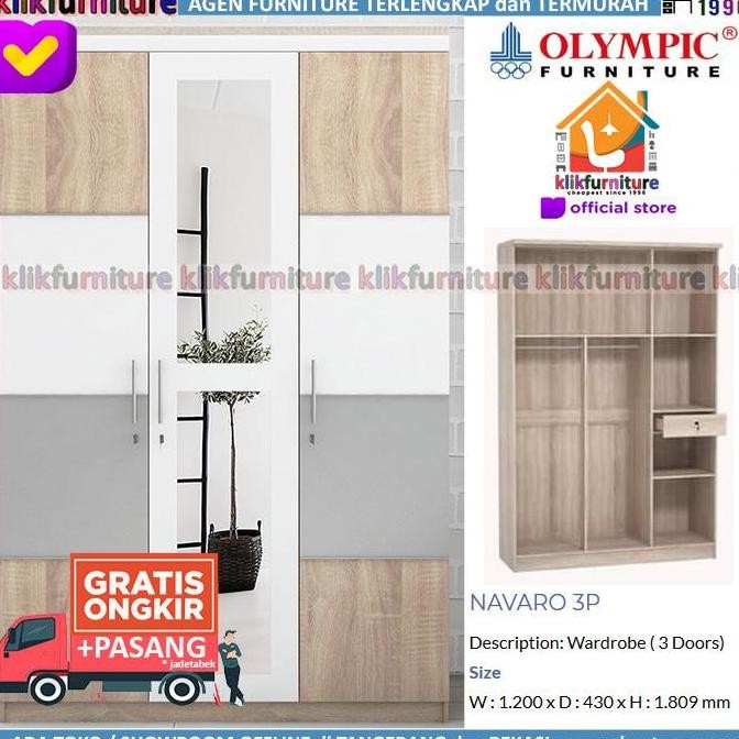 Lemari Navaro Olympic 3 Pintu Cermin Minimalis