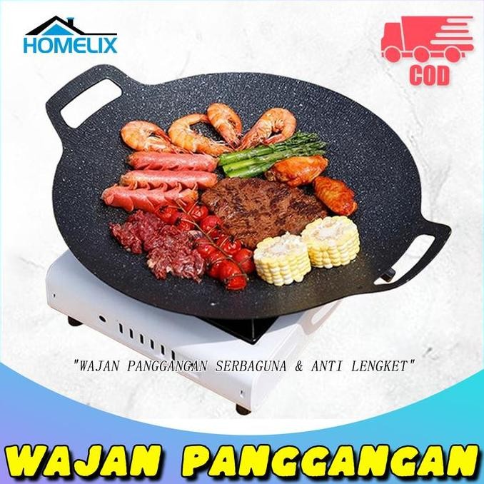 NC CODhomelix Wajan Panggangan Grill Pan Korea Datar Anti Lengket Ukuran 40cm Korea Marble Non Stick