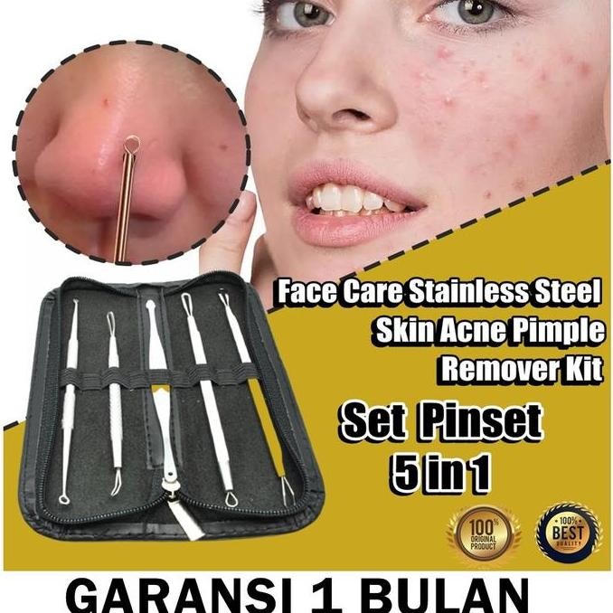 Set Alat Perawatan Wajah Pinset Komedo Jerawat Stainless Steel Lengkap