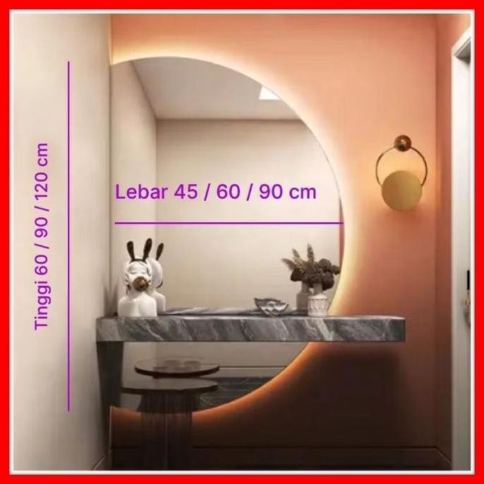 Cermin Aesthetic Setengah Bulat / Cermin Rias / Cermin Dinding Led Lampu