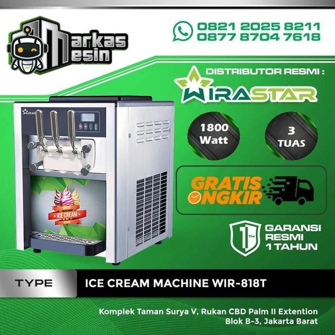 Mesin Pembuat Es Krim 3 Kran / Tuas Soft Ice Cream WIR-818T WIRASTAR
