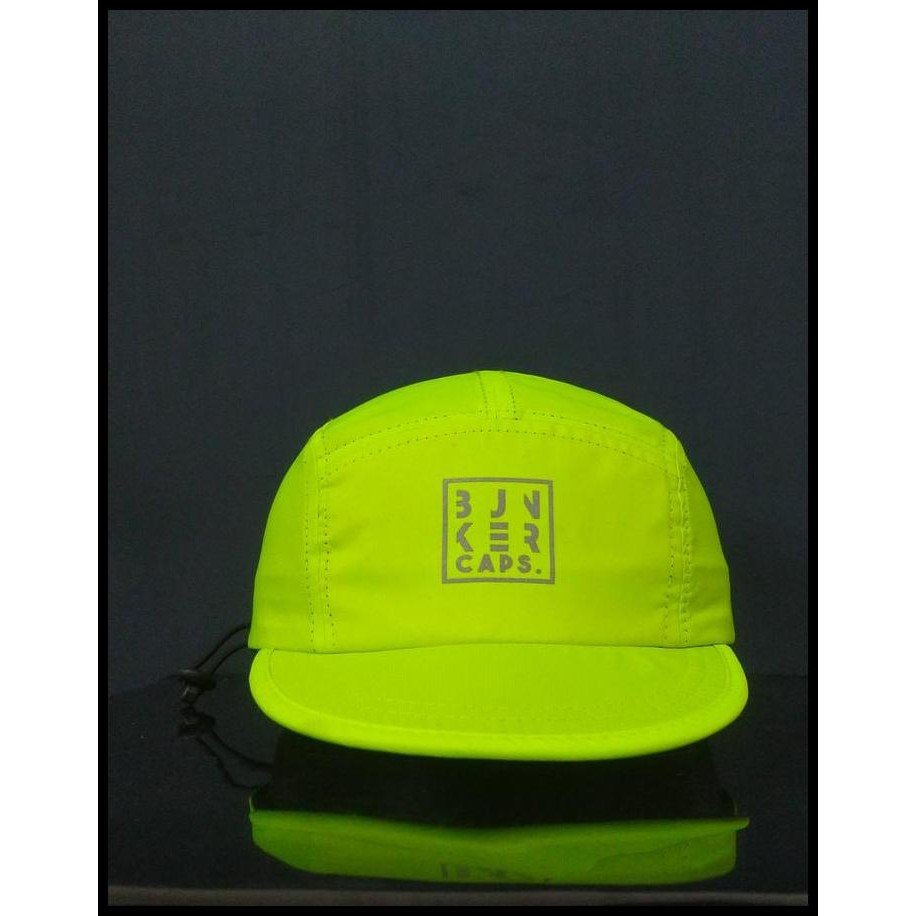 Terlaris Bunkercaps - Topi Outdor Hijau Stabilo Topi Sport Topi Running Topi Olahraga Sablon Reflekt