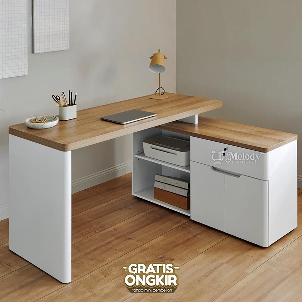 Melody Furniture - Meja Kerja Sudut Meja Belajar Kantor Tipe L Minimalis Modern - LIBRE 150 cm