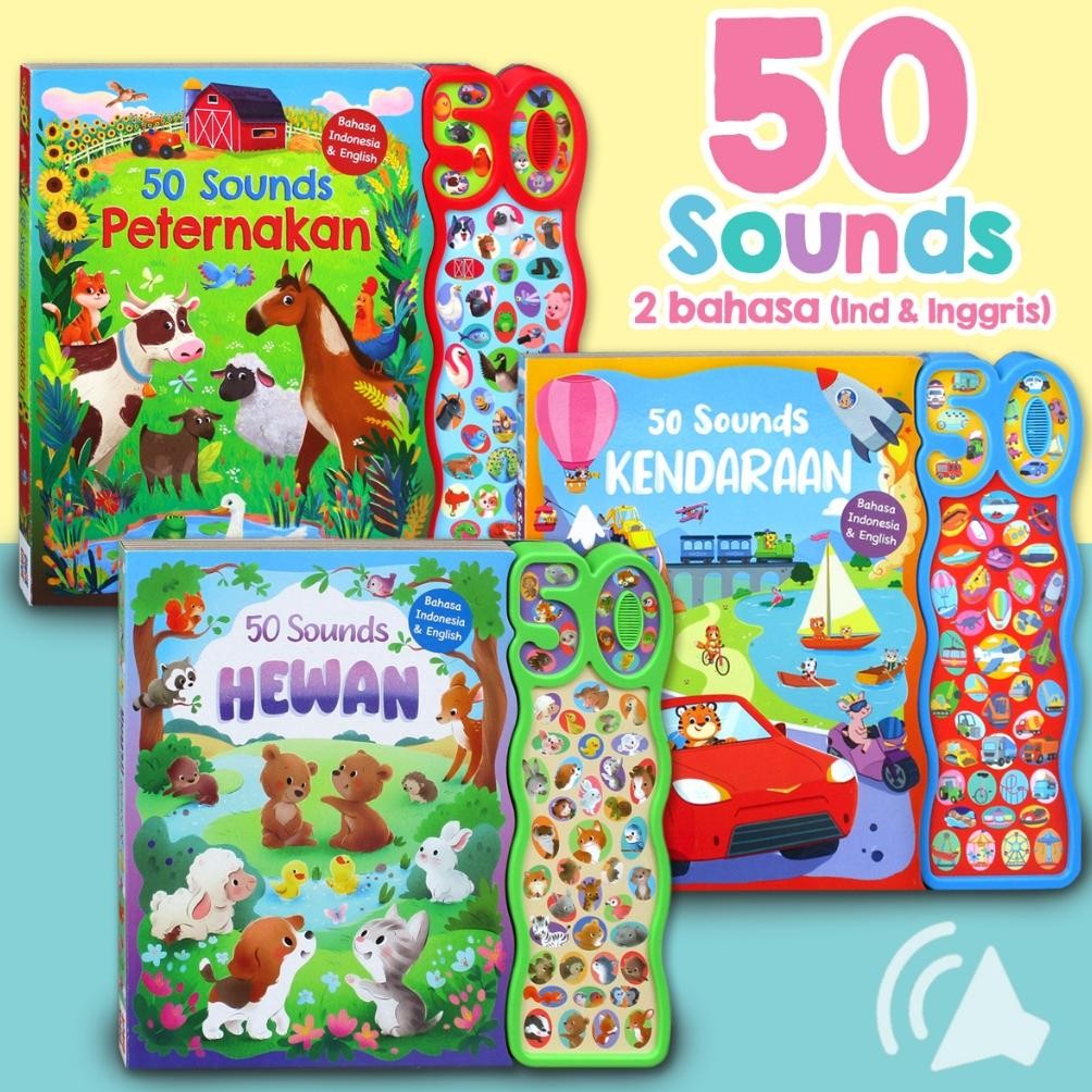 Terlaris 50 Sounds Kendaraan / Peternakan Sound Board Book (Bahasa Indonesia & English) [Ginukginuk]