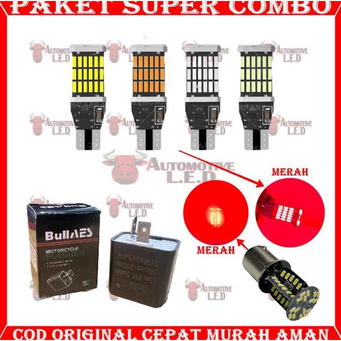 Stok Terbatas Paket Combo Lampu Sein Motor T15 Led 45 + Flasher + Bohlam Stop Tornado