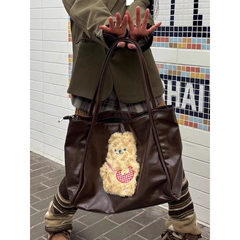 Y2.Morgan Tas Tote Beruang Asli Sederhana Y2K Kapasitas Besar Komuter Niche Kapasitas Besar Tas Bahu