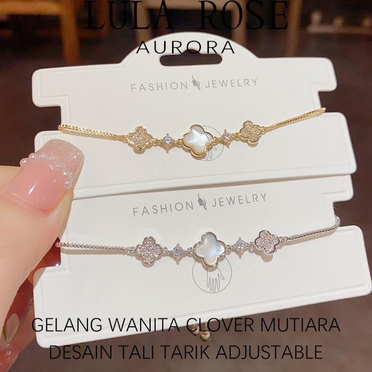 Lula Rose Gelang Clover MutiaraTali Adjustable Perempuan Elegan Anti Karat
