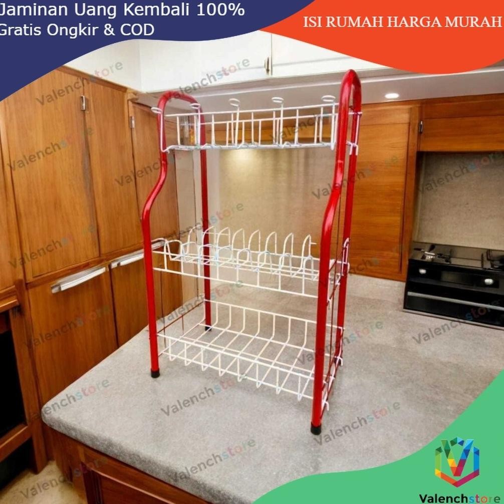 RAK PIRING 3 SUSUN DENGAN GELAS RPL 03 LENGKUNG /RAK DAPUR / RAK GELAS/ RAK PIRING ALUMUNIUM 3 SUSUN