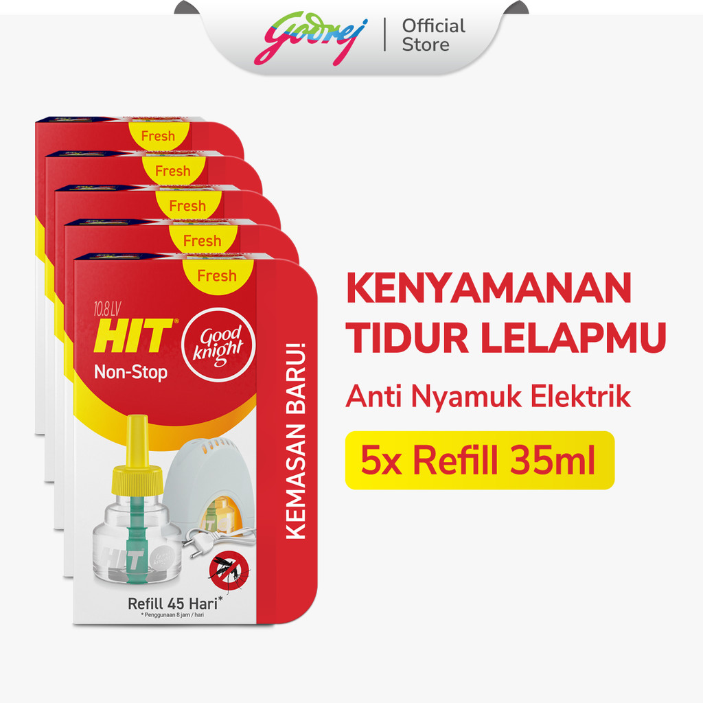 Hit GoodKnight Non Stop Refill Fresh 45 Hari x5- Refill Obat Nyamuk Elektrik - Bunuh Nyamuk Penyebab
