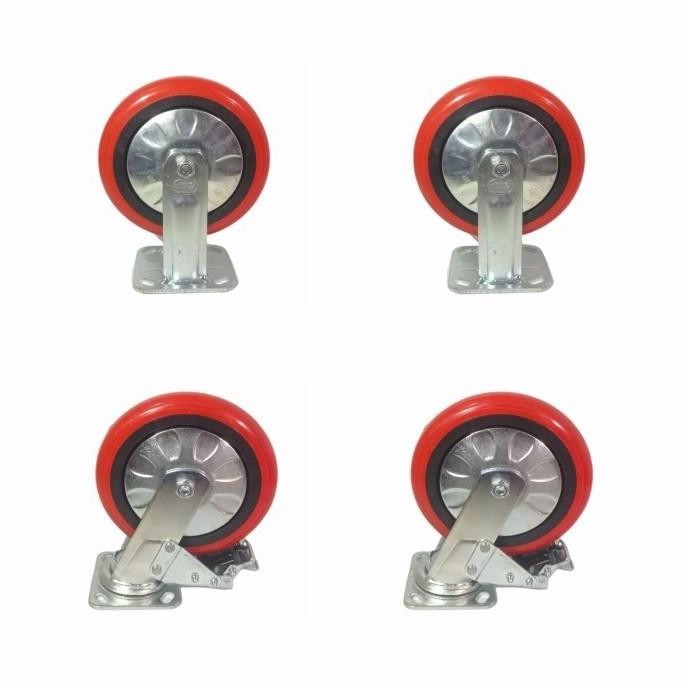 Roda Troli 8 Inch Pu Heavy Duty Merk Hod 1 Set (2 Mati 2 Hidup Rem) Co