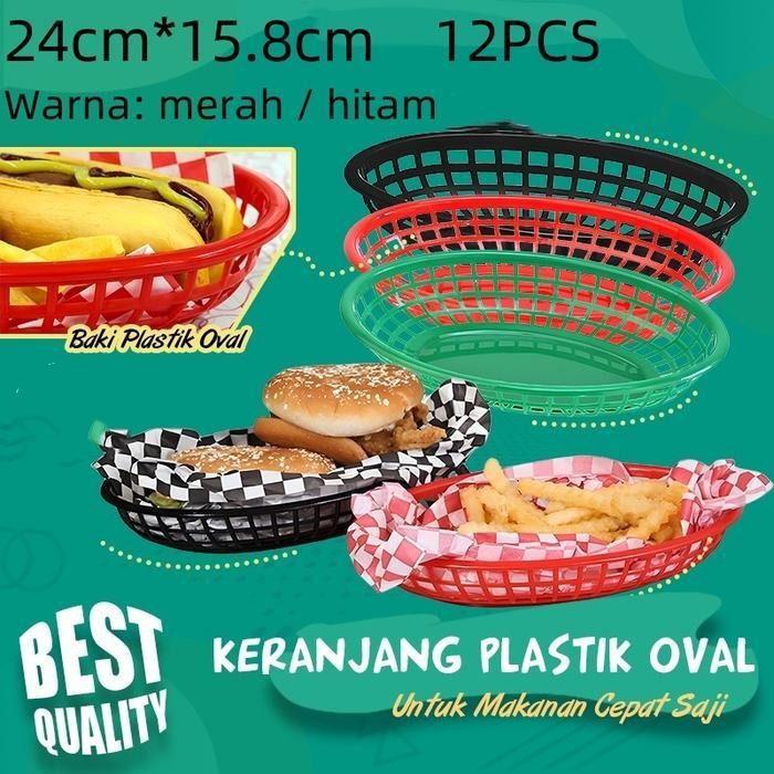 

IX 12PCS/SET Keranjang Plastik Oval Serbaguna /Wadah Kecil Storage Box/Nampan Buah Nampan Buah Hitam