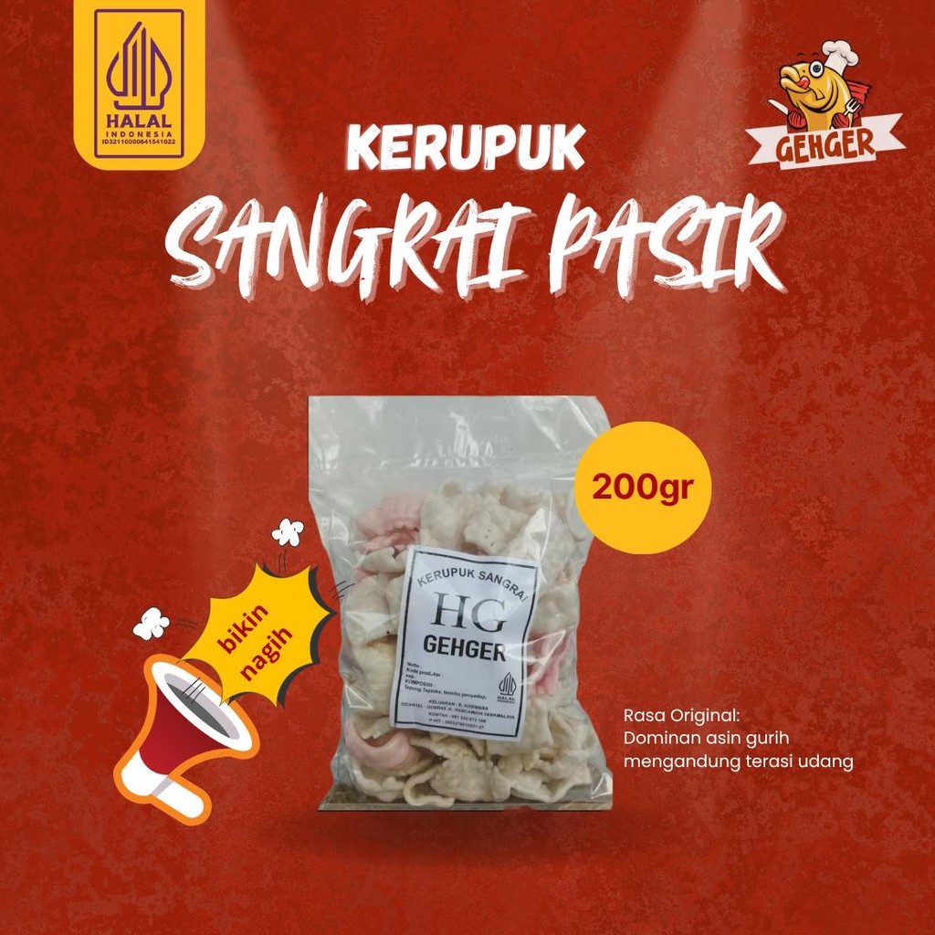 

HG Gehger Kerupuk Sangrai 200gr Camilan Snack Gurih Renyah Pasir Laut Cikur Bawang Makanan Jadul