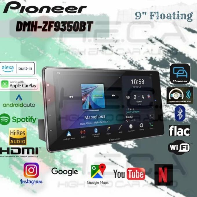 Pioneer DMH-ZF9350BT Floating Head Unit 9" Inch Single Din Layar Tape