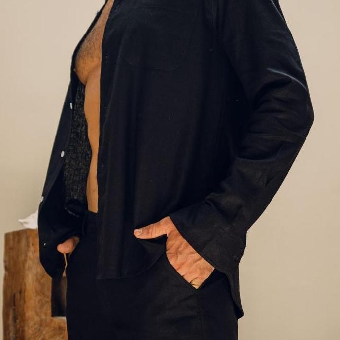 REMEDY | Midnight Setelan Kemeja Celana Linen Set Pria Hitam | Linen Set Men Black