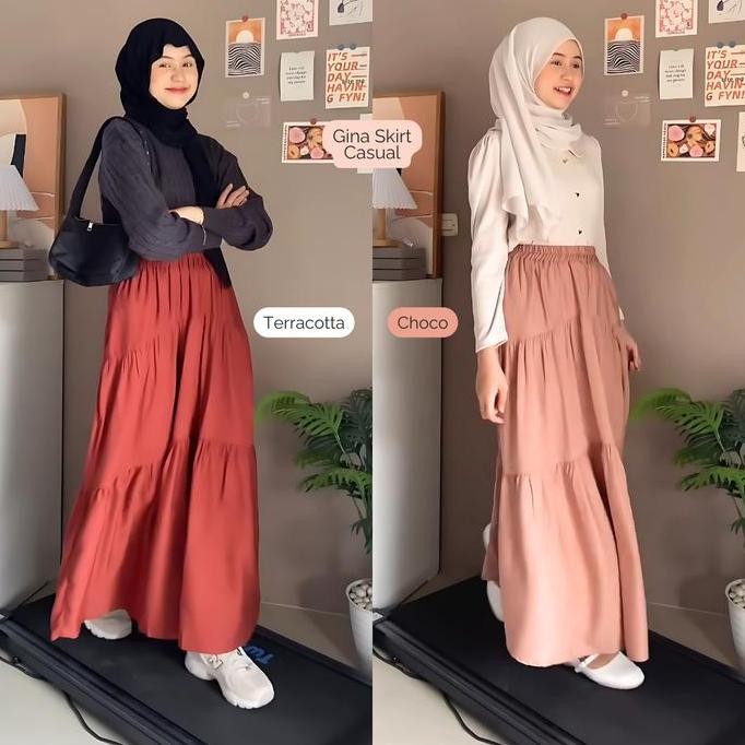 CLOTIVA Gina Skirt Rok Panjang Corquette Rok Maxi Polos Rok Kuliah Nyaman Santai Wanita Casual Hitam