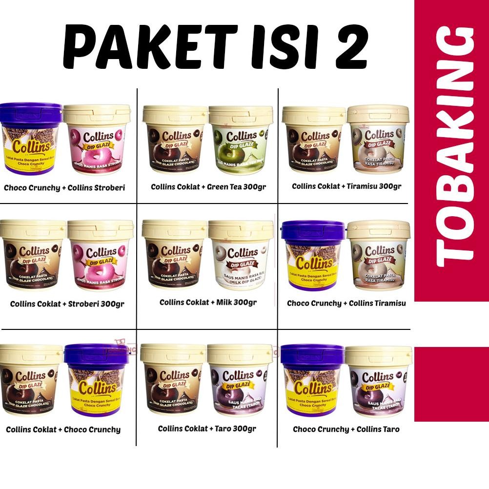 

Paket Bundling Isi 2 Collins Dip Glaze 300 gr All Variant Coklat Choco Crunchy Strawberry Taro Tiramisu