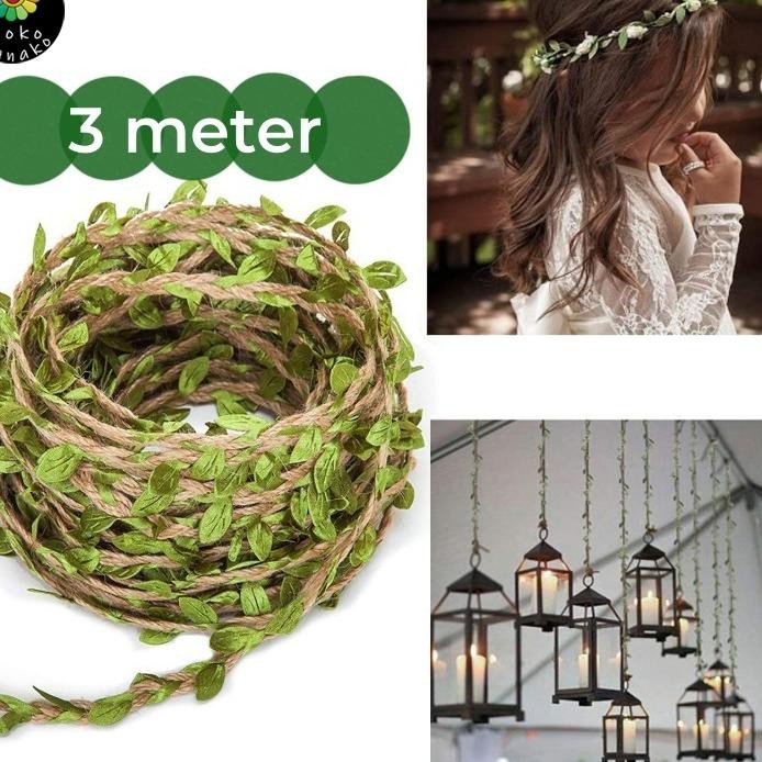 Tali Rami Daun 3 Meter Hijau Buatan Daun Hijau Benang Untuk Dekorasi Pesta Ulang Tahun