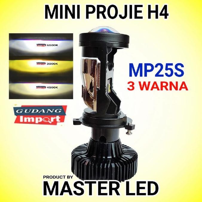 Lampu Led Mobil Motor H4 Mini Projector Projie Mp25S 3 Warna Master Led Restock