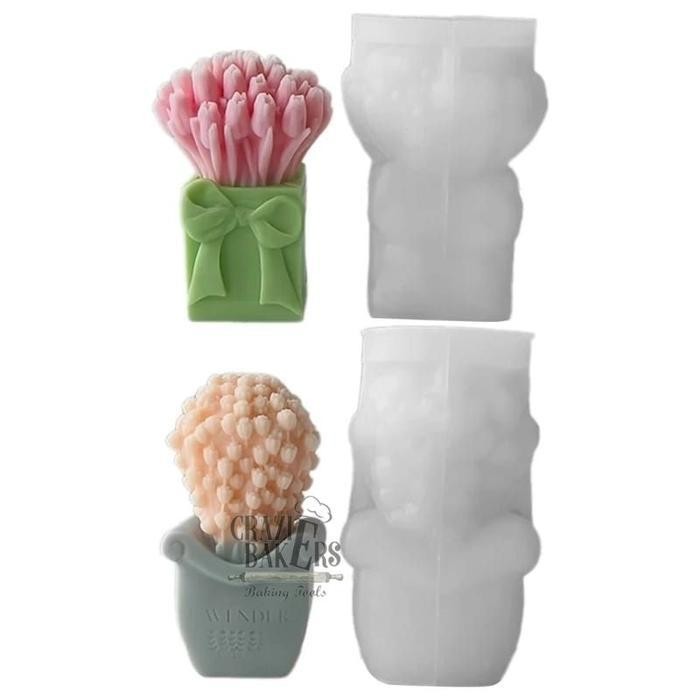 

(Best Saller) Cetakan Silikon Candle Flower Bouquet Lavender Tulip Bunga Buket Vase 3D Mold Bestseller