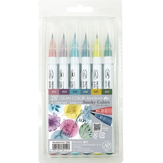 

ZIG CLEAN COLOR Real Brush, 6 colors set "Smoky Colors"(RB-6000AT/6VF)