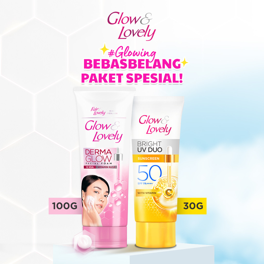 Glow & Lovely Dermaglow Multivitamin Facial Foam 100gr & Sunscreen Wajah UV Duo SPF 50 30gr Wajah Be