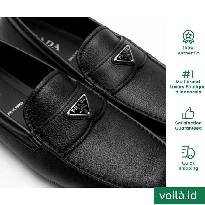 Voilaid Prada Triangle Metal Logo Loafers Leather Black