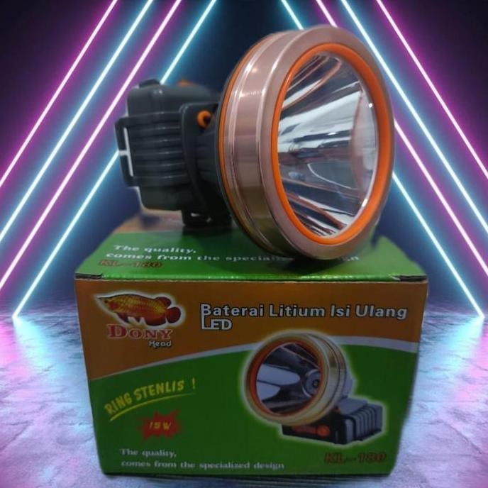 Senter Kepala Dony Kl-180 Ring Stenlis Bulat, Lampu ,Senter, Senter Kepala New Stok
