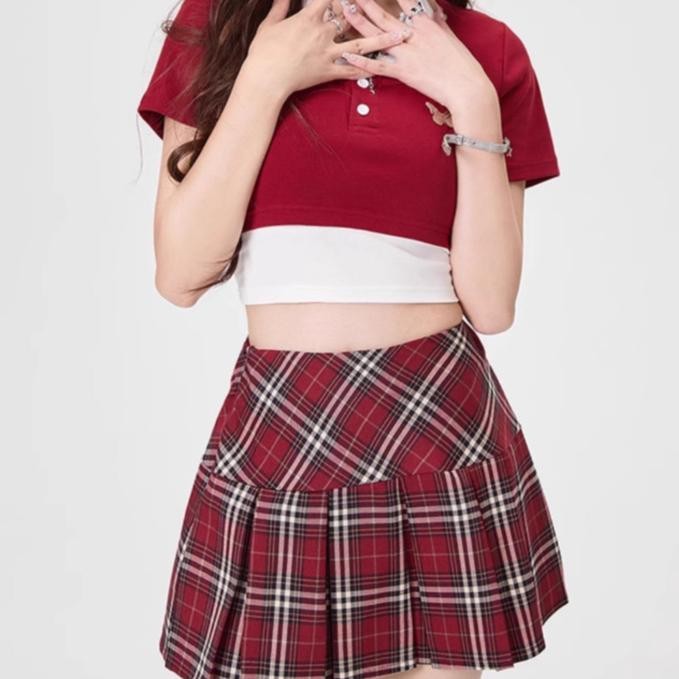 Rok Mini Kotakkotak Wanita Hh Waist Jepang Jk Rok Plisket Rok Pendek Asekolah Remaja