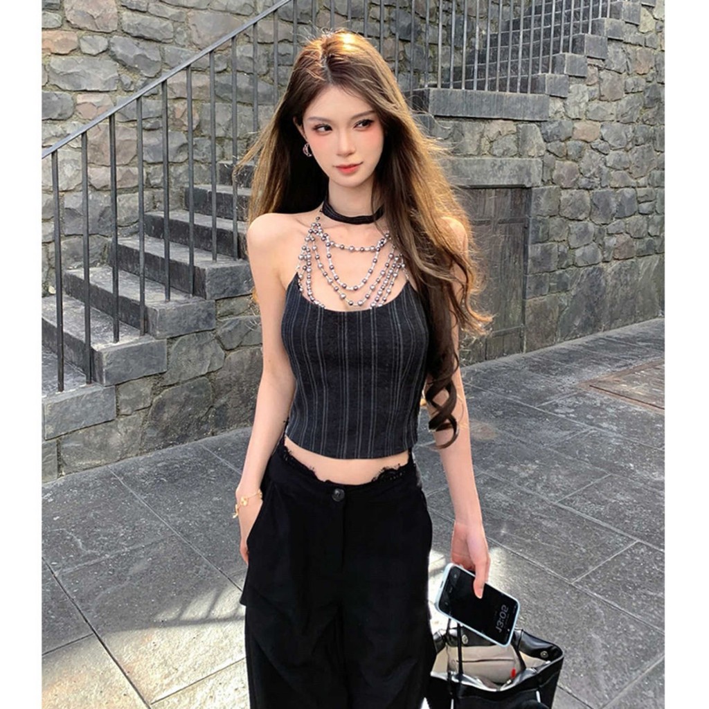 [CHIC HOUR][COD] Design sense halter neck camisole vest outer wear high-end pure desire hot girl sli