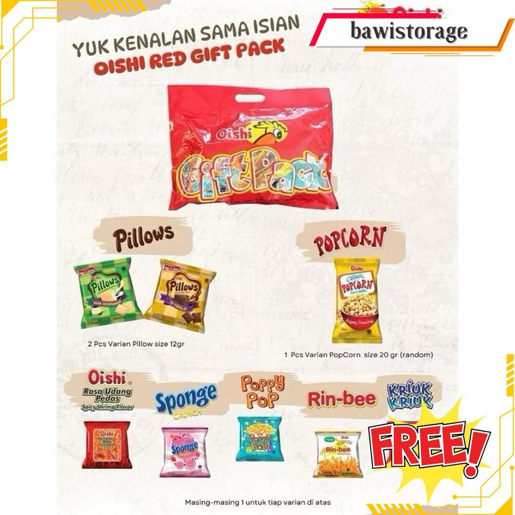 

Oishi Snack Pack Idul Fitri Lebaran Red Gift Bag Cuckoo Hadiah Anak Jajan Hari Raya Popcorn Sponge Crunch Poppy Pop Kornies Cimo Pillows Back To School Siap Kirim