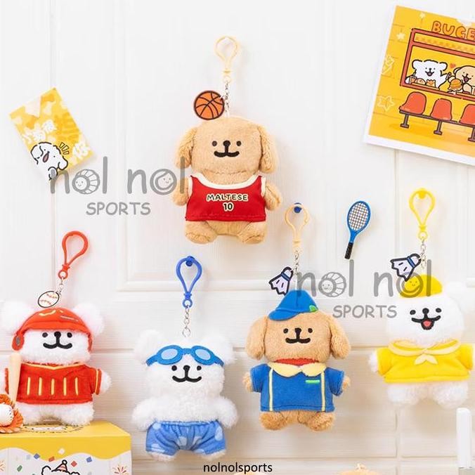 NNS maltese dog doll sports badminton tennis swimming boneka anjing keychain ganci