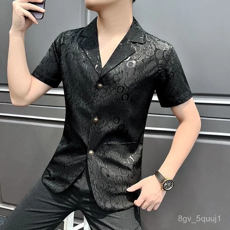 Blazer Lengan Pendek Cetak Kasual Trendy Pria