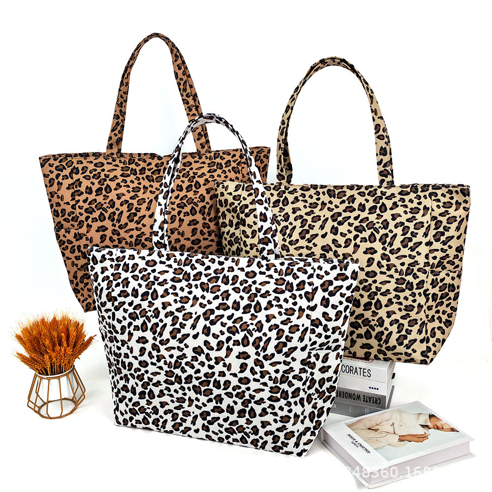 Tas bahu kanvas cetak macan tutul