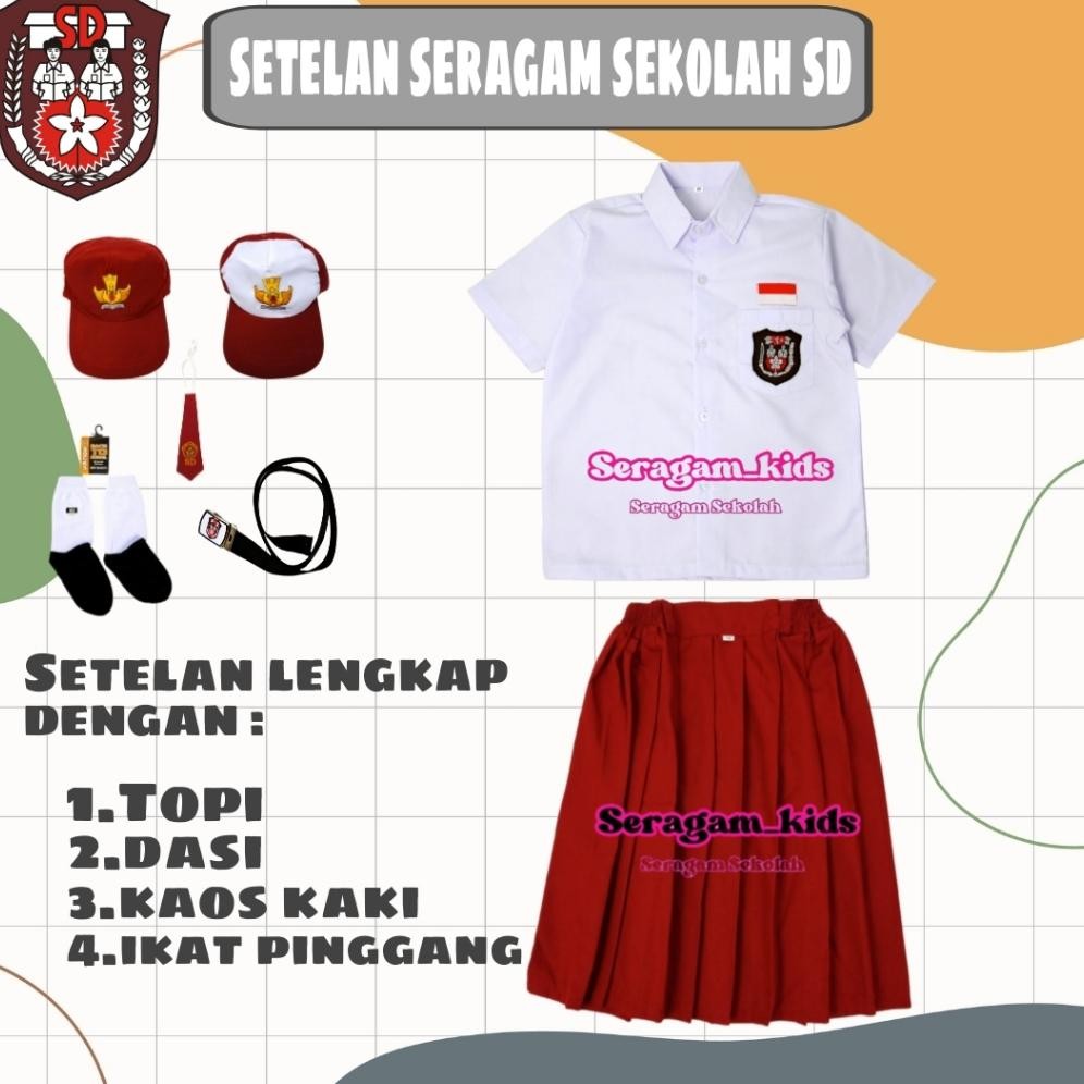 

Setelan Super Lengkap Seragam Sekolah SD BAJU PENDEK ROK PENDEK Perempuan Kelas 1-6 SD