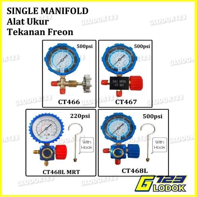DI140 >> Manifold Single Alat Ukur Test Isi Freon AC Kulkas 466 R12 R22 R134A