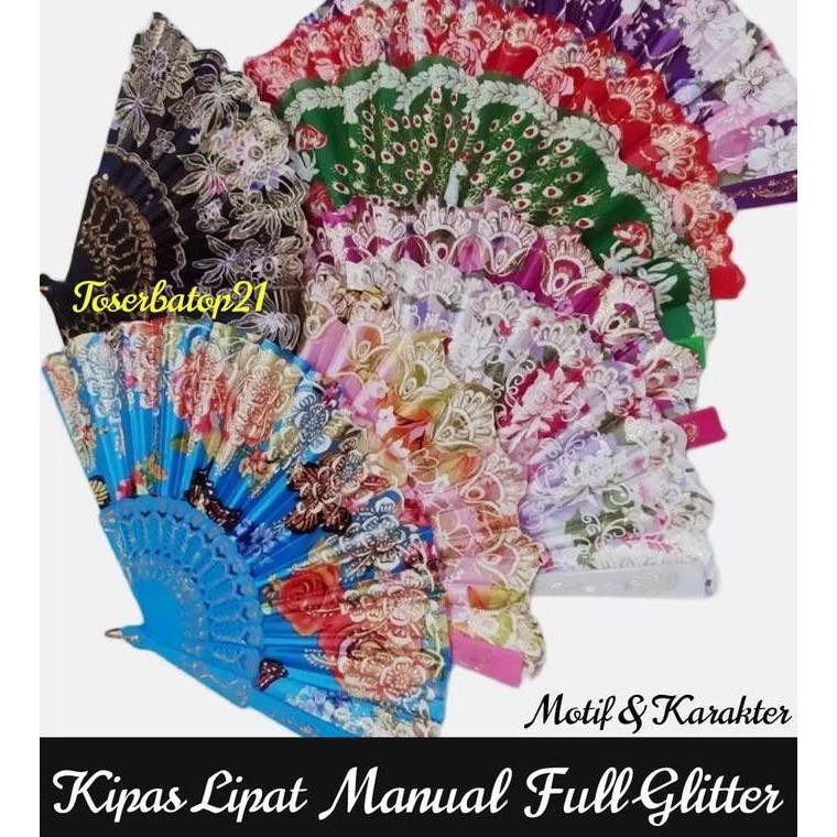 DF59 }} Kipas Lipat Manual Kipas Angin Manual Lipat Karakter Full Batik Gliter