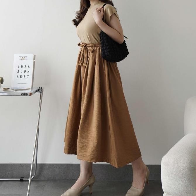 Clouwny Emilia Culottes Pants Rok Celana Kulot Highwaist Premium Linen Kantong Karet Nyaman Sampai P