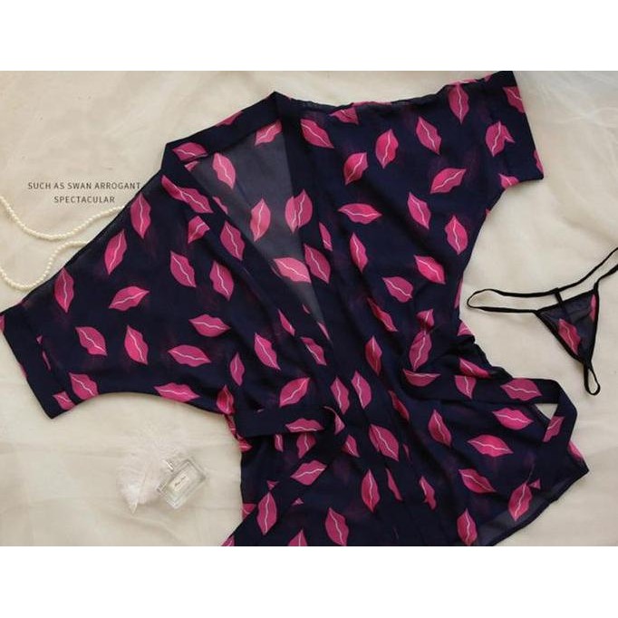 kimono Wanita Baju tidur Bahan sifon Motif bunga A187 Satin