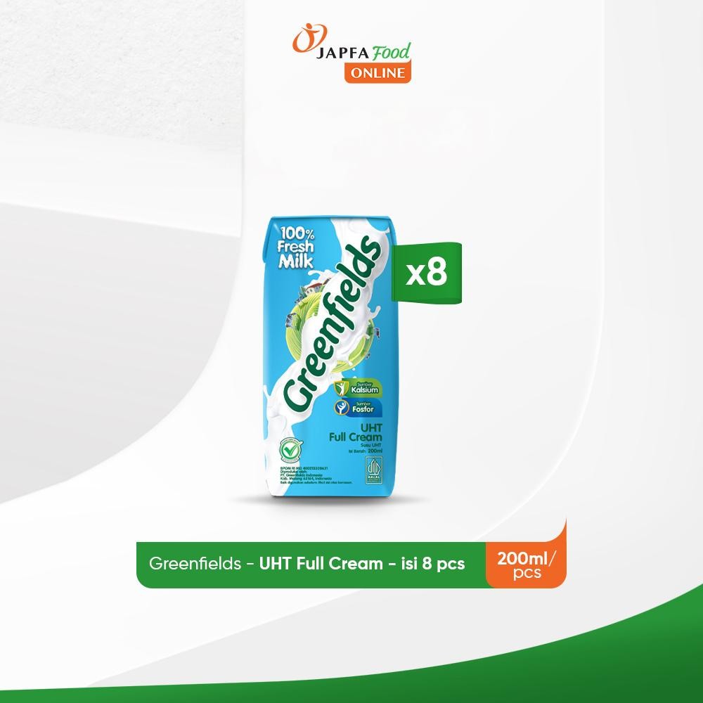 

Greenfields Susu UHT Full Cream 200 ml - isi 8 pcs -100% Fresh Milk dari Greenfields Farm