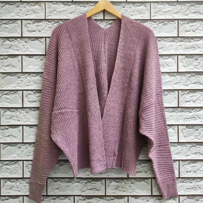 Baju Cardigan Outer Luaran Rajut Batwing Hitam Putih Maroon Abu Abu Navy Burgundy Denim Cream Dusty 