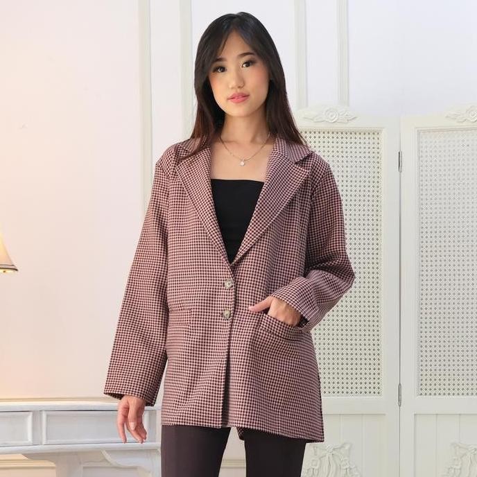 Blazer Wanita Kotak-Kotak / Blazer Jumbo / Blazer Wanita Baju Kantong