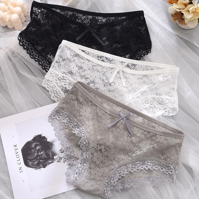 DT7 >> CD WANITA LUCU SEXY IMUT SEMI TRANSPARAN TEMBUS LAPIS KATUN LACE RENDA-RENDA JARING CELANA DA