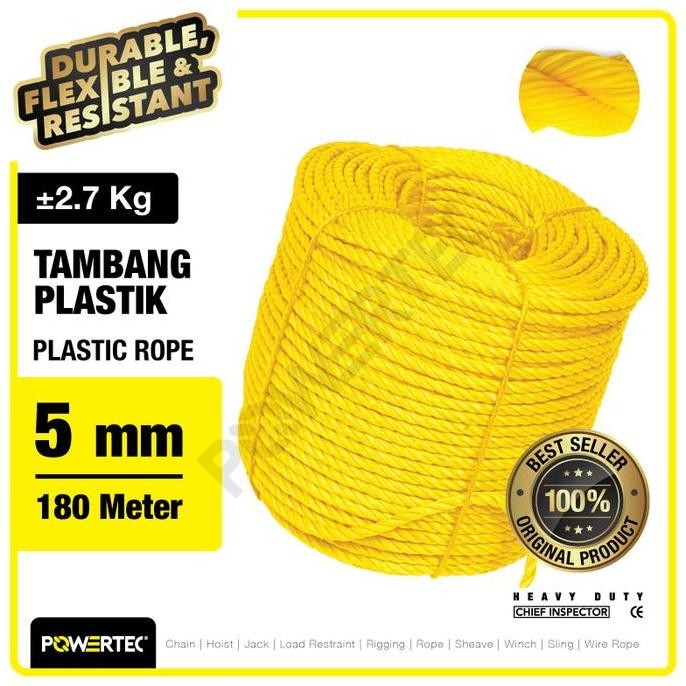 

TALI TAMBANG PLASTIK 5MM X 180M PLASTIC ROPE POWERTEC - KUNING ORIGINAL DAN TERPERCAYA
