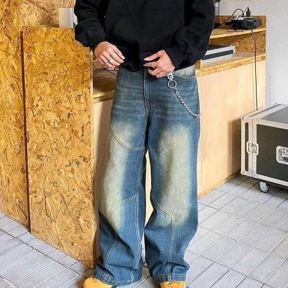 Celana Panjang Jeans Pecah Pola Baggy Jeans Bahan Jeans Denim Tebal Halus Tidak Kaku