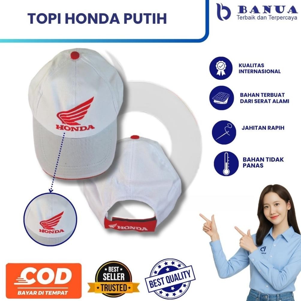 Topi Honda Putih | Topi Mekanik Honda | Topi Honda | Topi Kerja Pria | Topi AHASS | Topi Kerja Putih