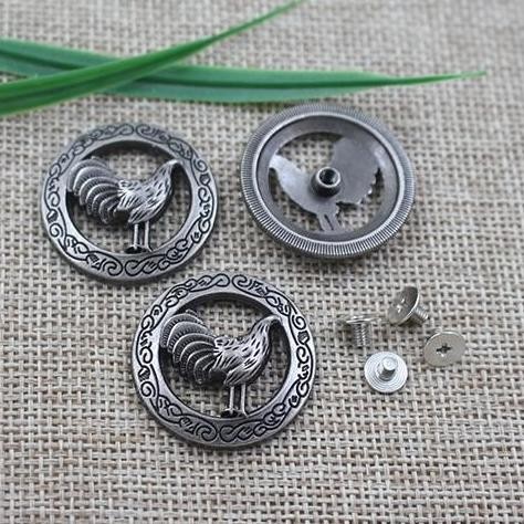 

langsung order saja] Rooster Pattern Round Screwback Concho | Wallet Bag Belt Leather Craft Accessories